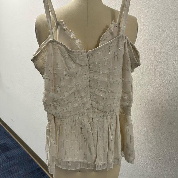 NWT WALTER BAKER DOBSON TOP. PEPLUM BOTTOM,SLEEVELESS LINED IVORY W/GOLD THREADS - Picture 2 of 6